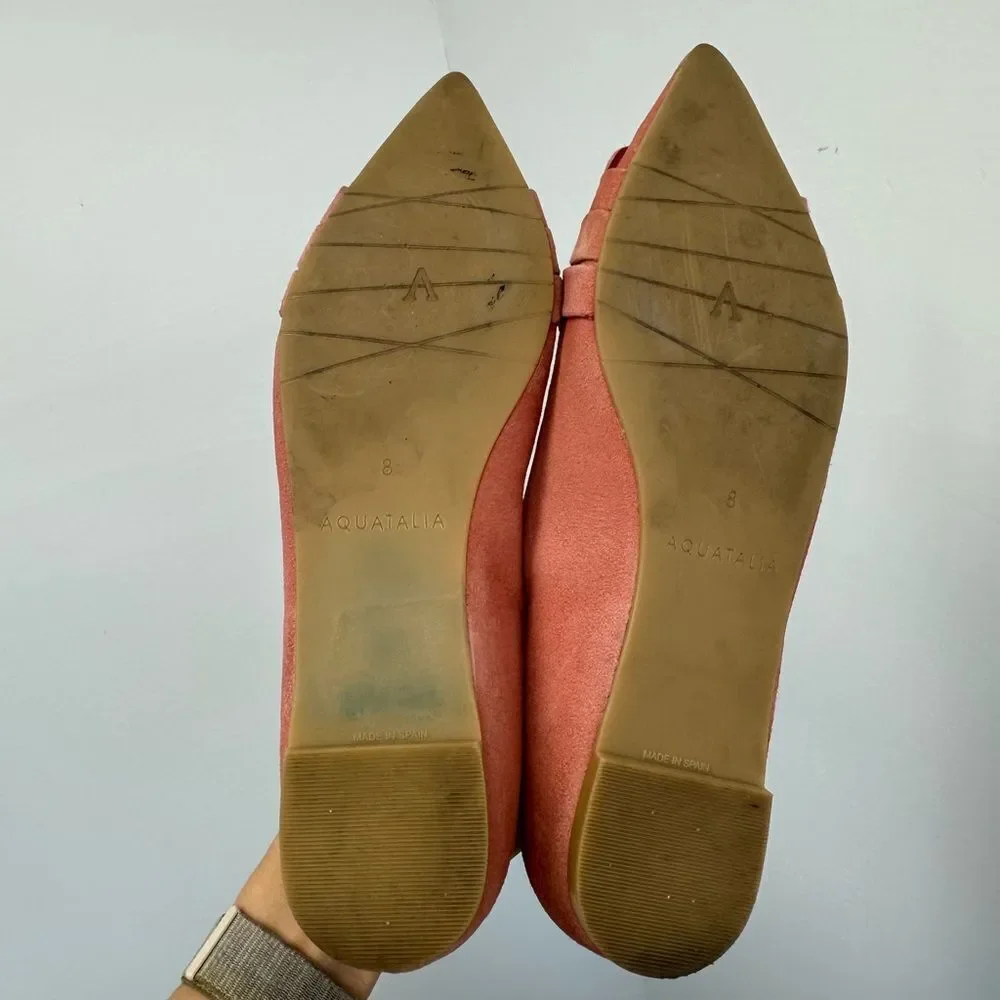 Aquatalia Jojo Dusty Pink Red Suede Leather Pointed Toe Flats Shoes Size 8